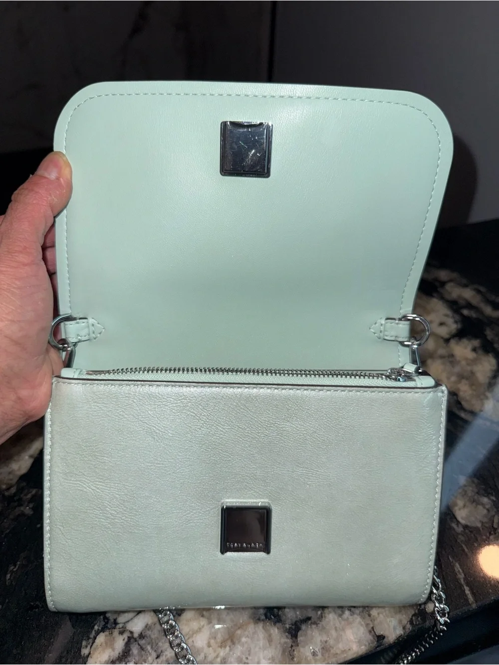 Tory Burch Mint Green Leather purse with Silver Logo